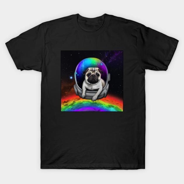 Rainbow Astronaut Pug T-Shirt by Oviseon